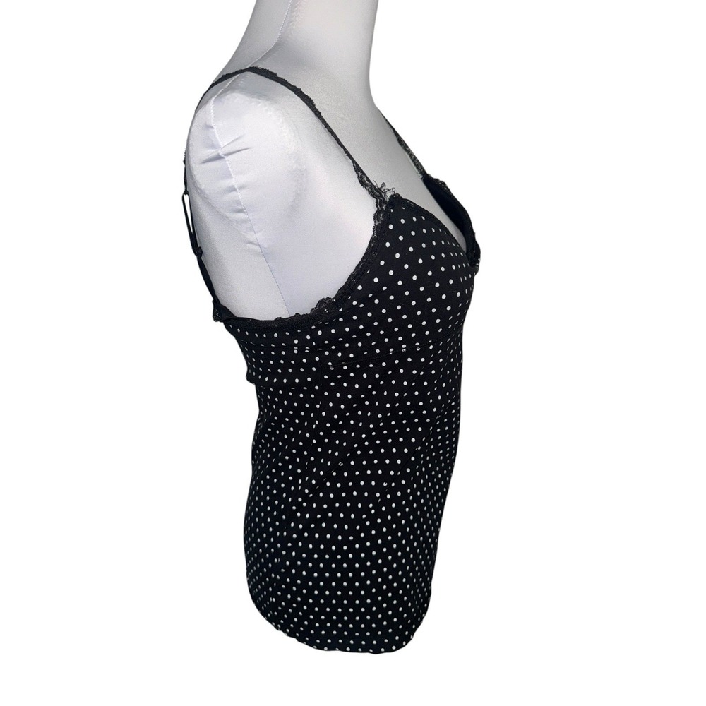 VTG LEI Polka Dot Lace Trim Cami Tank Top Black White Cotton Juniors XXL Y2K - Picture 4 of 10